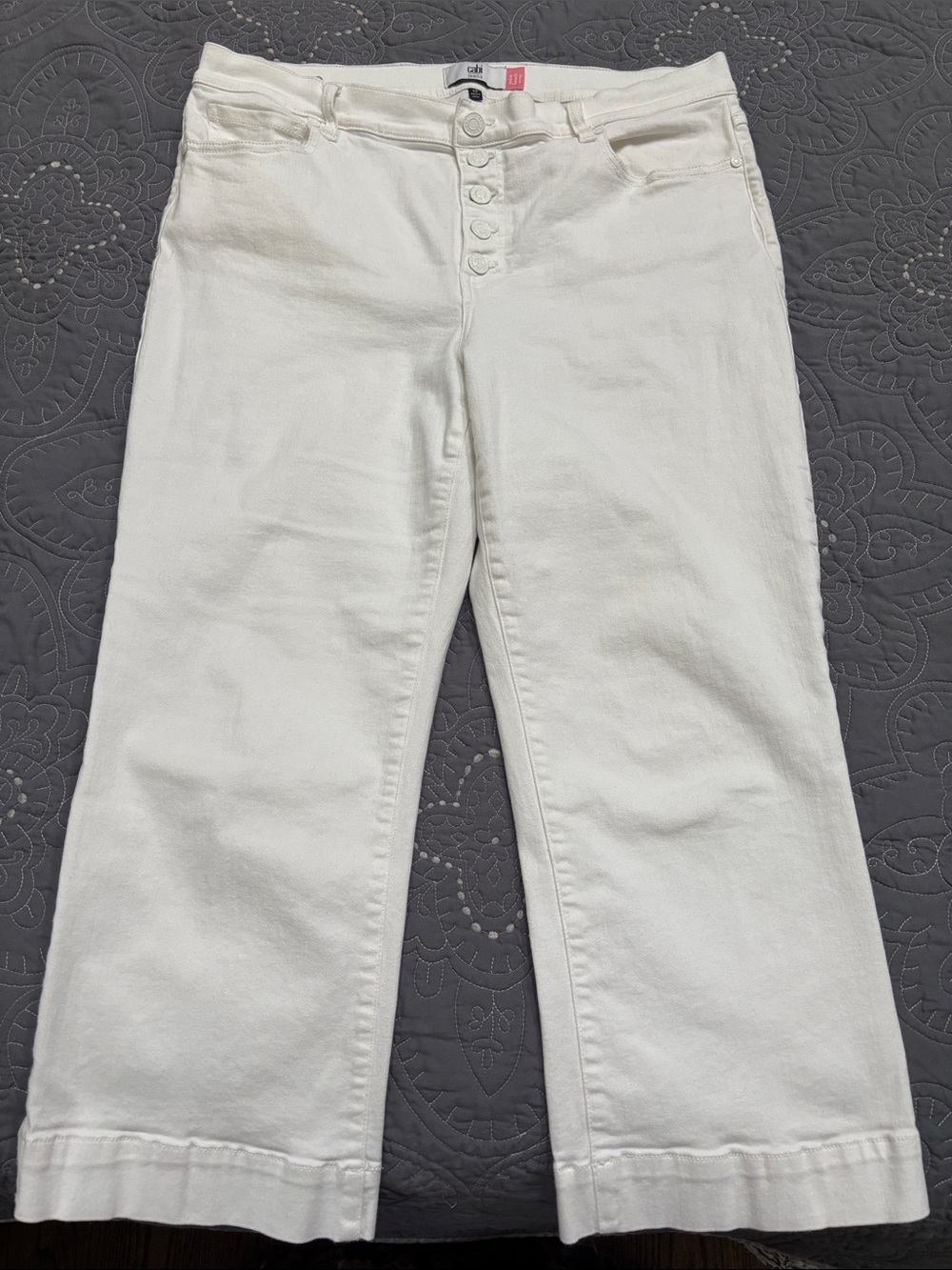 CAbi White Wide-Leg Cropped Button-Fly Jeans